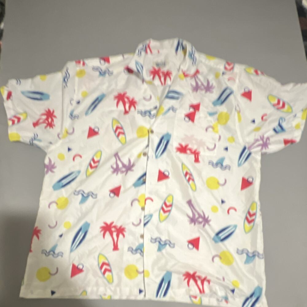 Uzzi Tropical Print Multicolor Button-Up Shirt Men's XL Short Sleeve White